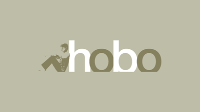 The Hobo logo, featuring lowercase lettering beside a seated figure on a muted olive background.